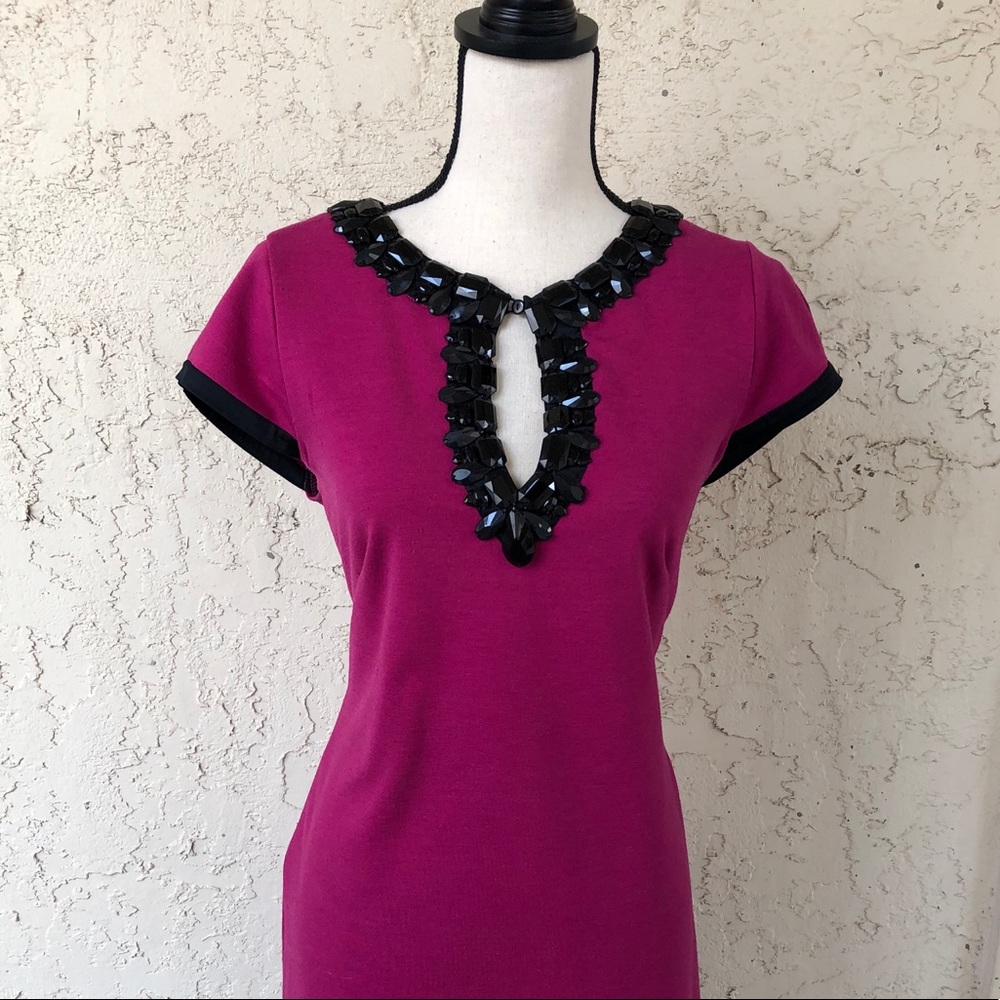 ECI Sheath Dress -  Beaded Keyhole  - Silk Details